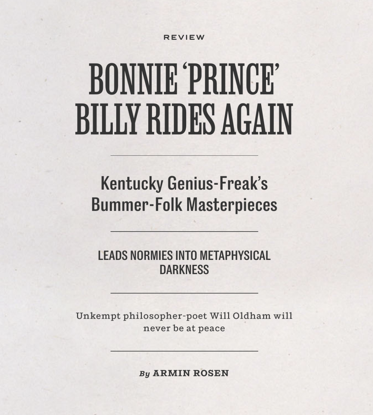 Billy Rides Bonnie ‘Prince’ Billy Rides Again – County Highway